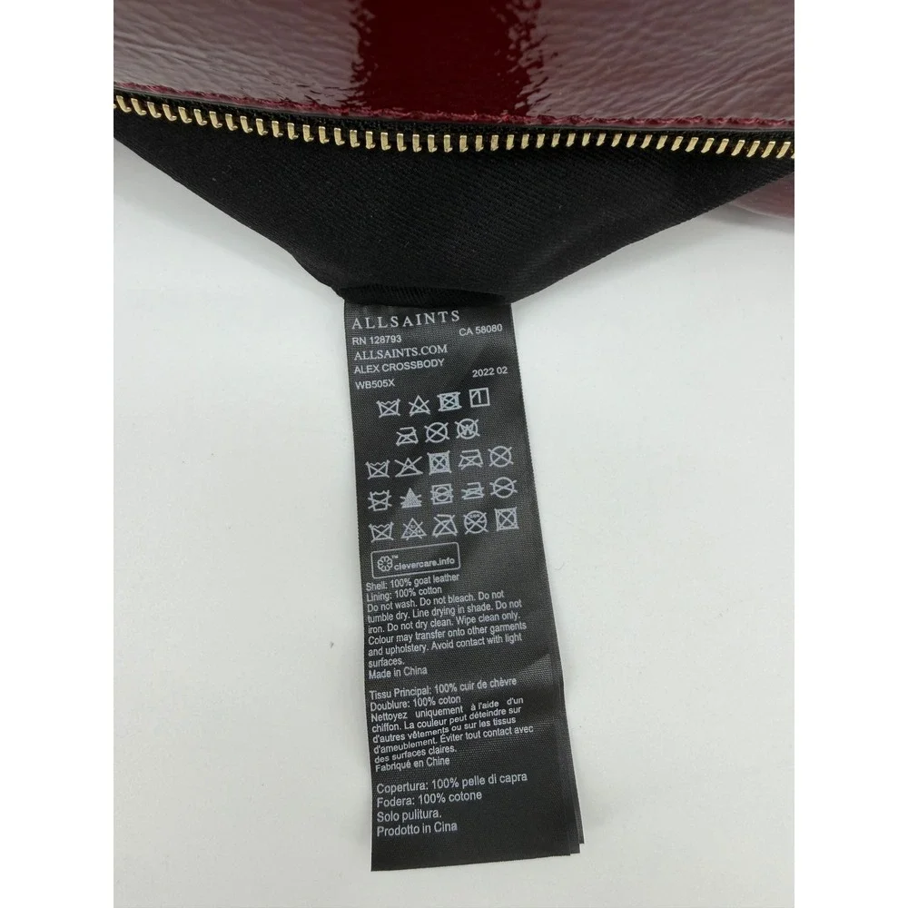 AllSaints Alex Clutch Bag Oxblood Red Patent Studded Leather Womens (No Strap)
